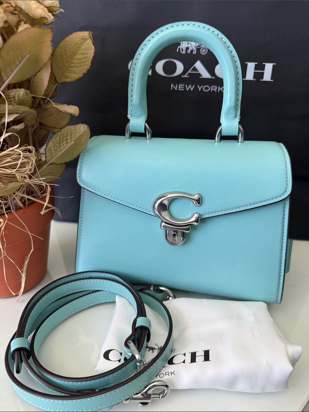 Coach Sammy Top Handle 21 in Faded Blue with Long Strap